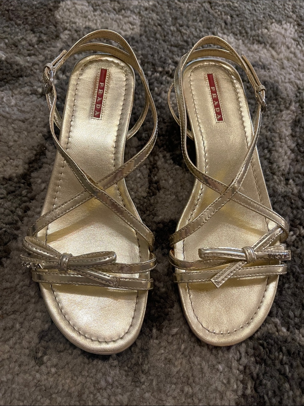 Prada Gold Strappy Sandals 39